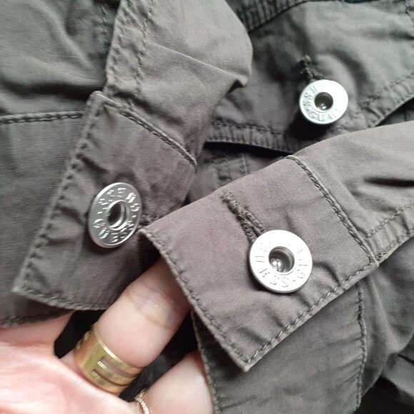 Guess Authentic Jeans Cropped Button Army Green Utility Military Jacket S/P - Picture 7 of 13